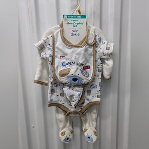Okie Dokie Newborn Footie Set - Cream and Blue